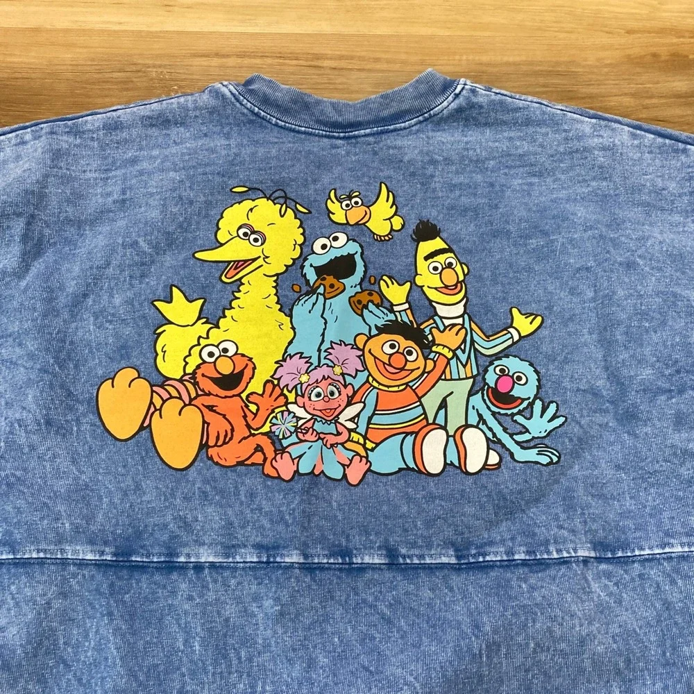 Sesame Street Spirit Jersey Women Medium Retro Acid Wash Cotton Oversized Blue - Picture 8 of 8